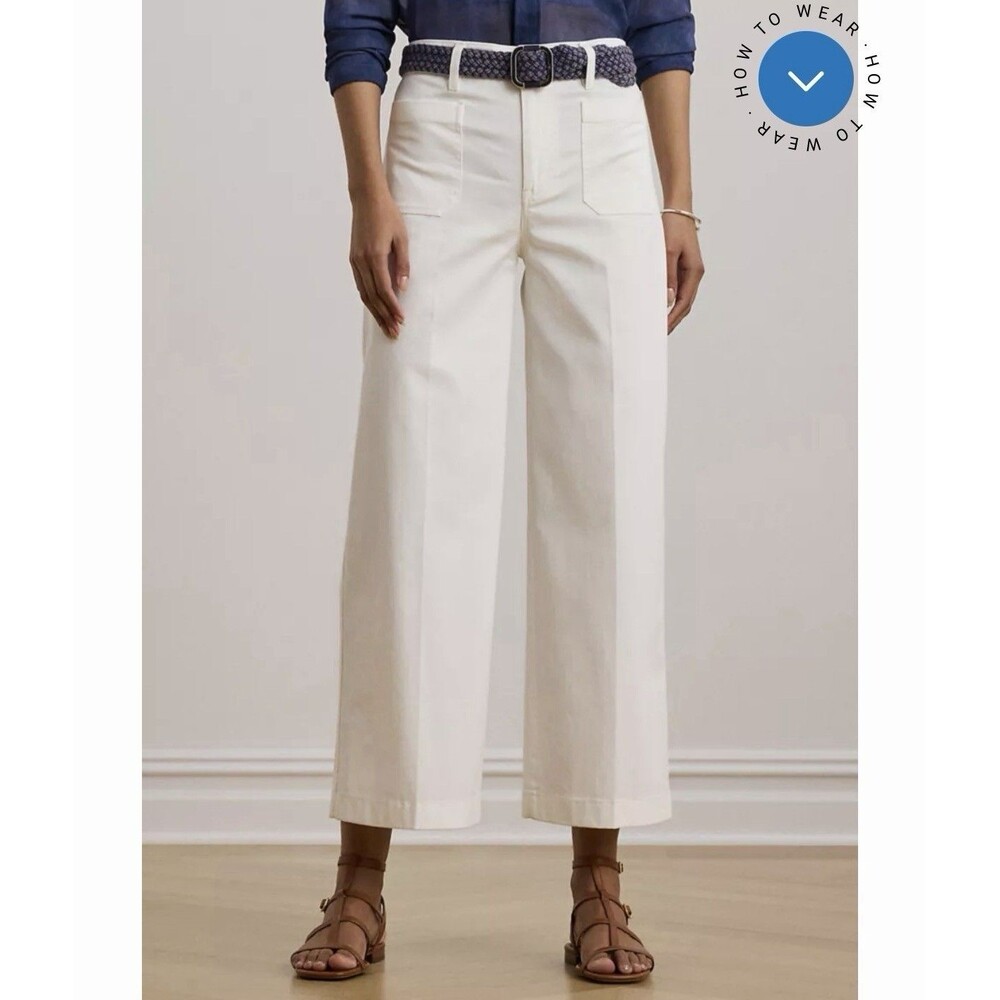 NWOT $125 Lauren Ralph Lauren Stretch Chino Wide-Leg Cropped Pants White Size 8